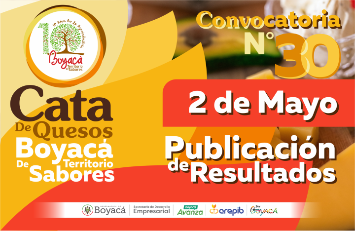 RESULTADOS CONVOCATORIA No. 30 CATA DE QUESOS CON  BOYACÁ TERRITORIO DE SABORES, 10 AÑOS POR LA AGROINDUSTRIA Desde la
Dirección de Desarro...