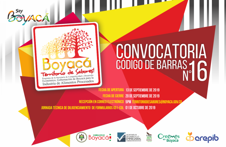 Abierta Convocatoria N° 16 - 2019 Boyacá Territorio de Sabores "Codigo de Barras" Boyacá Territorio de Sabores a...