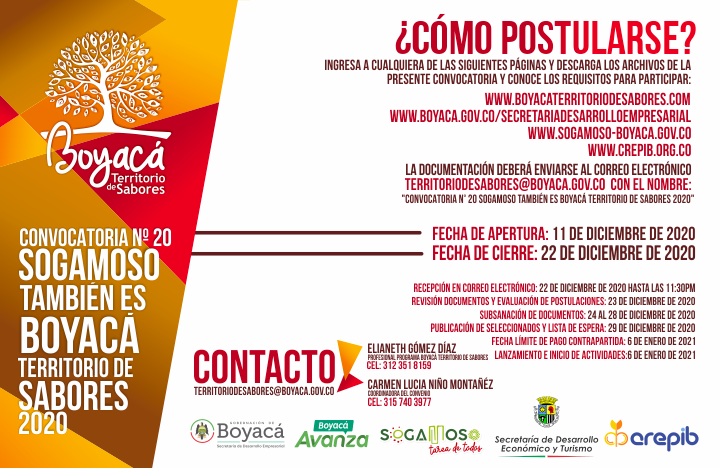 ABIERTA CONVOCATORIA No. 20 “BOYACÁ TERRITORIO DE SABORES”  - SOGAMOSO TAMBIÉN ES BOYACÁ SOGAMOSO TAMBIÉN ES BOYACÁ TER...