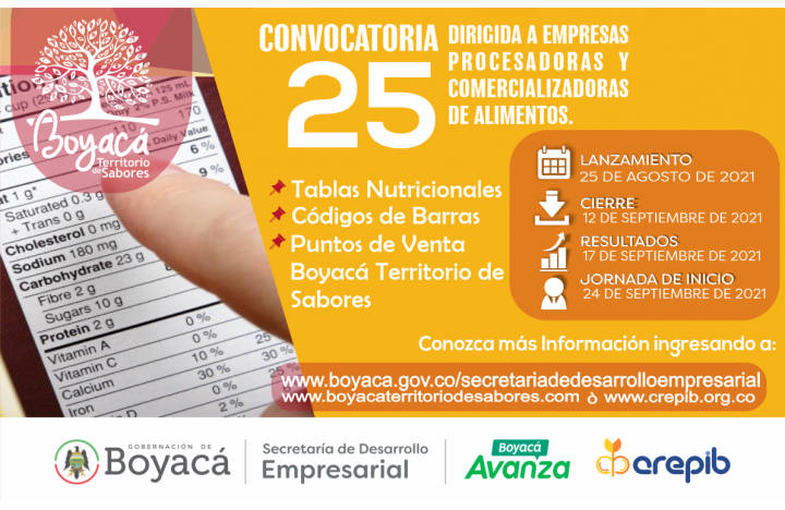 CONVOCATORIA N° 25 BOYACÁ TERRITORIO DE SABORES ¡Hoy se abre la convocatoria N...